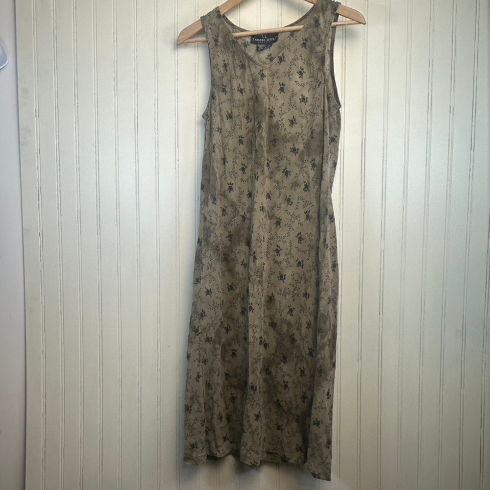 Vintage Carole Little Vintage Floral Dress Sleeveless Beige Black Midi Womens 12